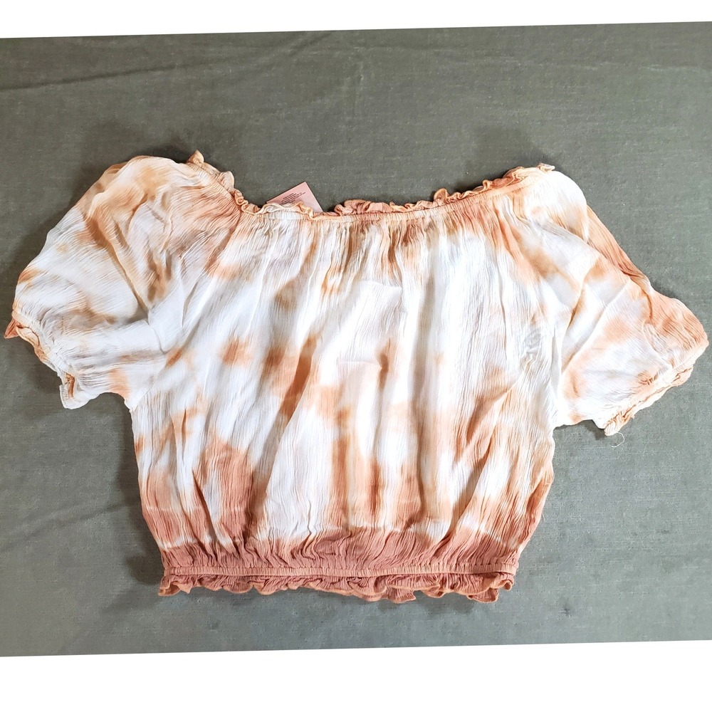 Kiwi & Punch Miami Tie Dye 2 Piece Set Crop Top Shorts Peach White Womens M L